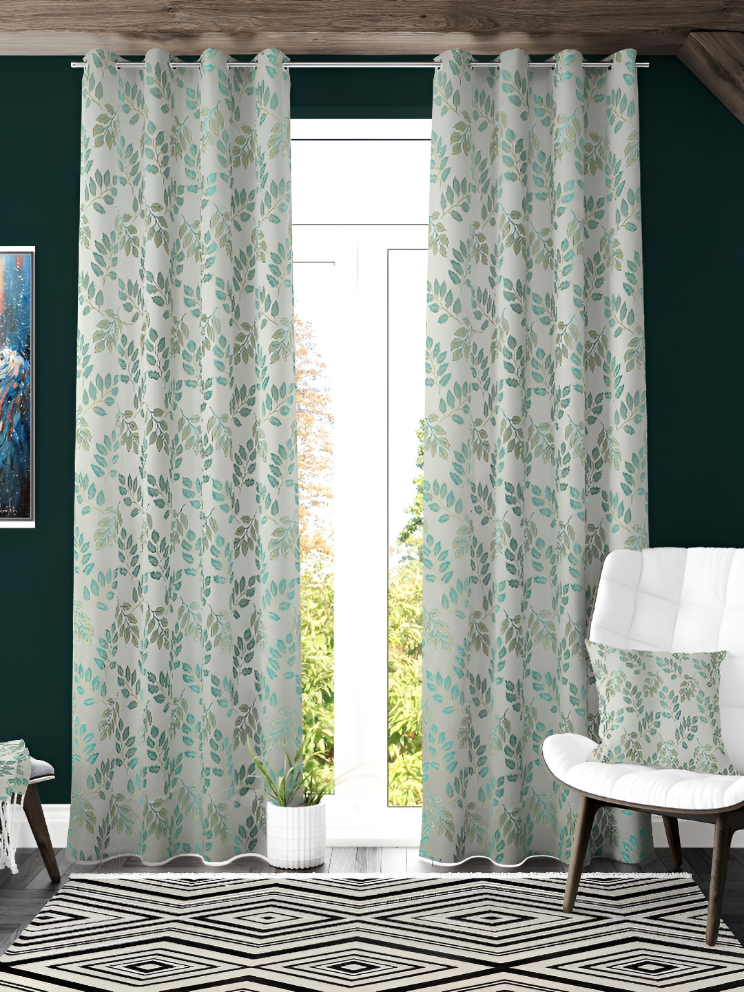 

Galaxy Home Decor Turquoise Blue Floral Printed Room Darkening Window Curtain