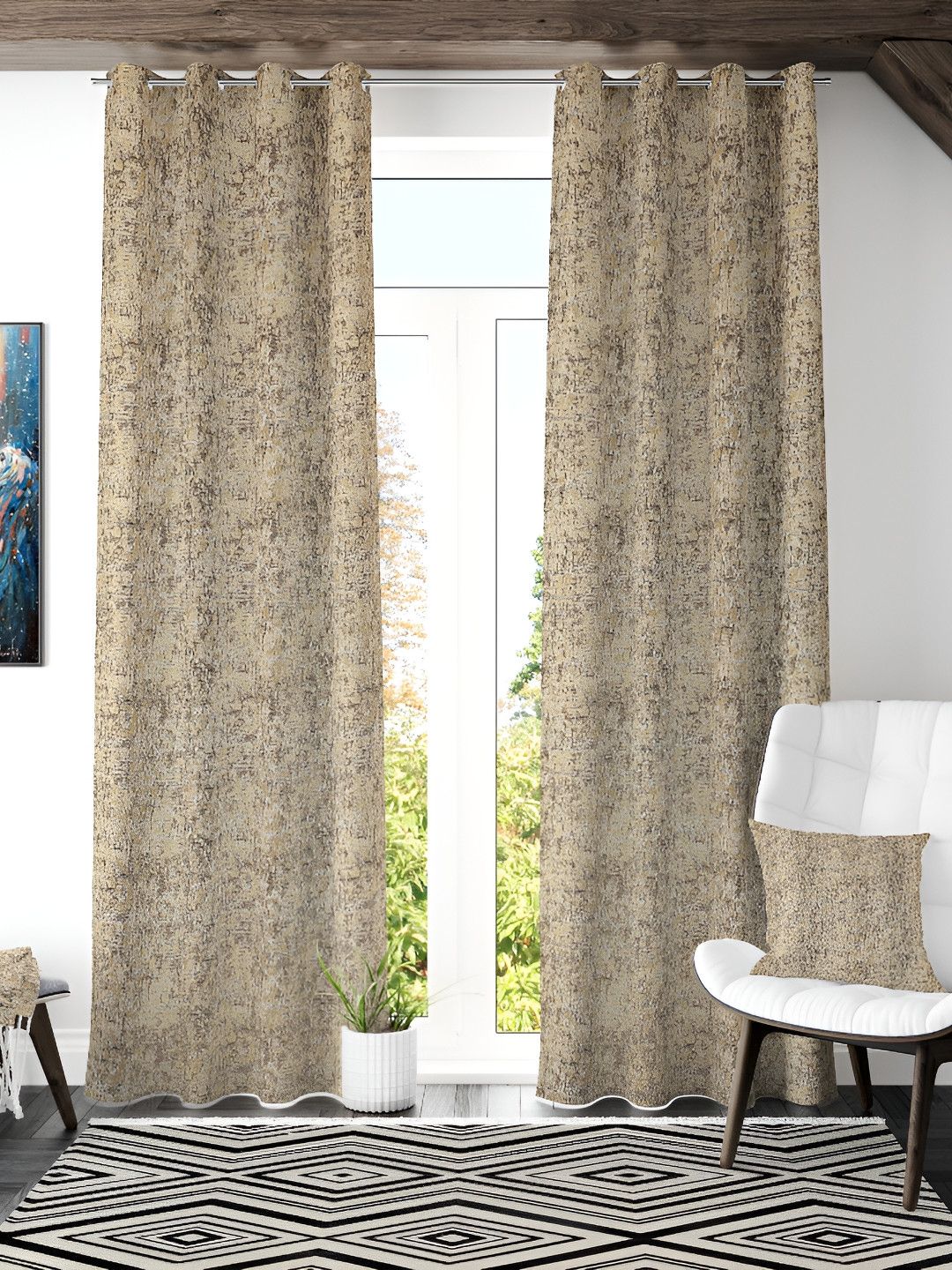 

Galaxy Home Decor Brown 2 Pieces Floral Room Darkening Long Door Curtain