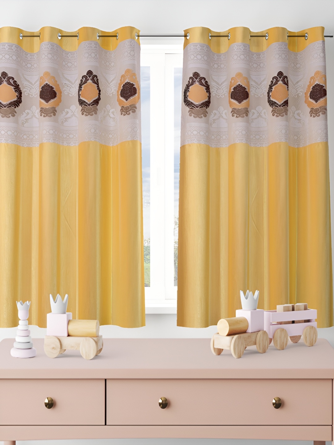 

Galaxy Home Decor Yellow Floral Room Darkening Long Door Curtain