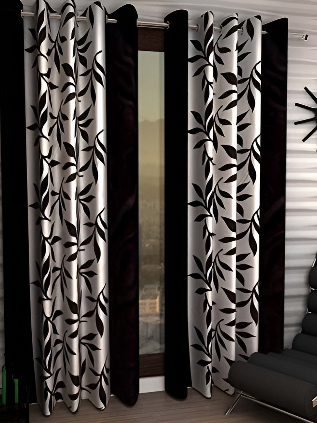 

Galaxy Home Decor Black & White Floral Printed Room Darkening Door Curtain