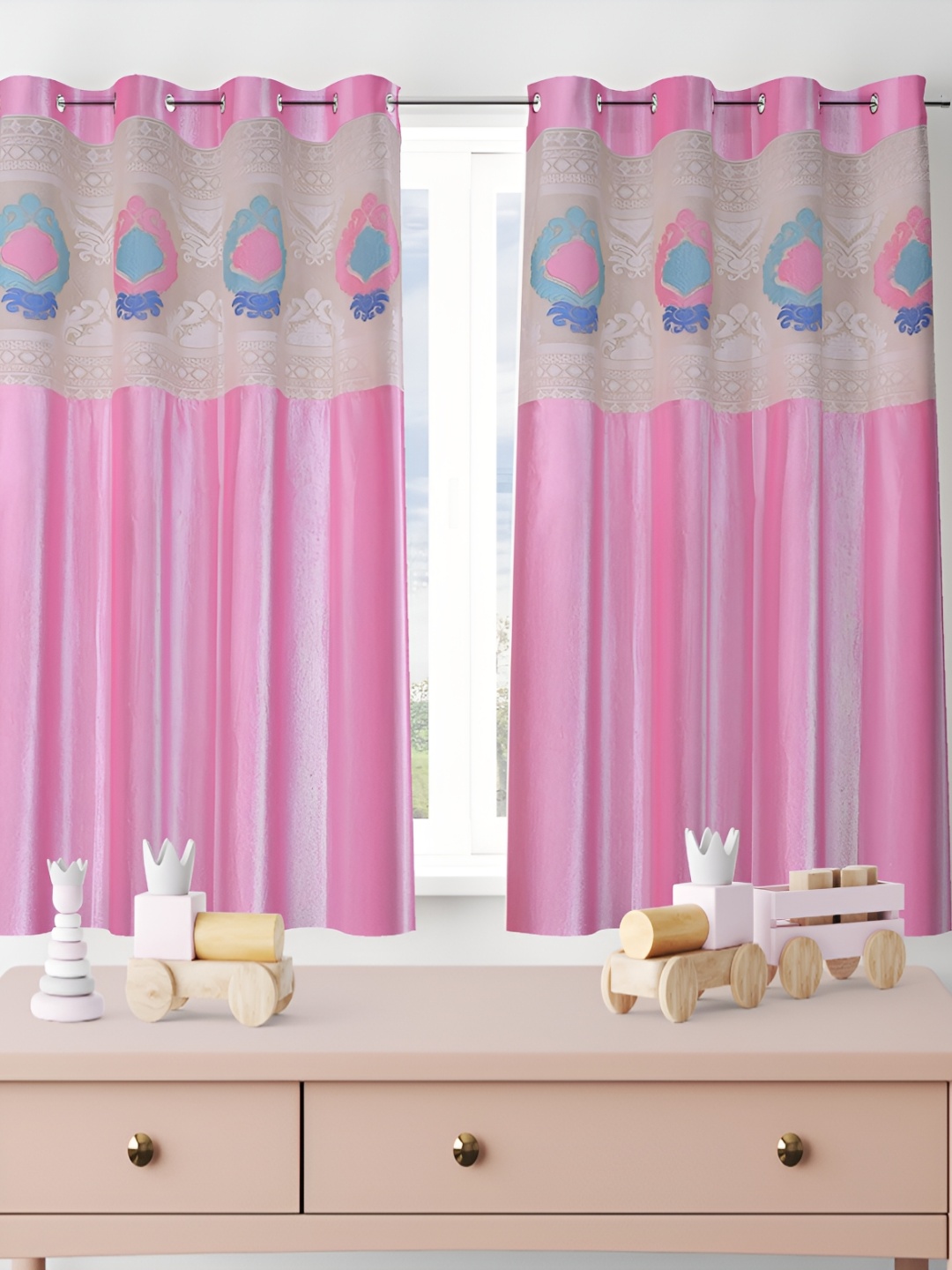 

Galaxy Home Decor Pink Floral Room Darkening Long Door Curtain