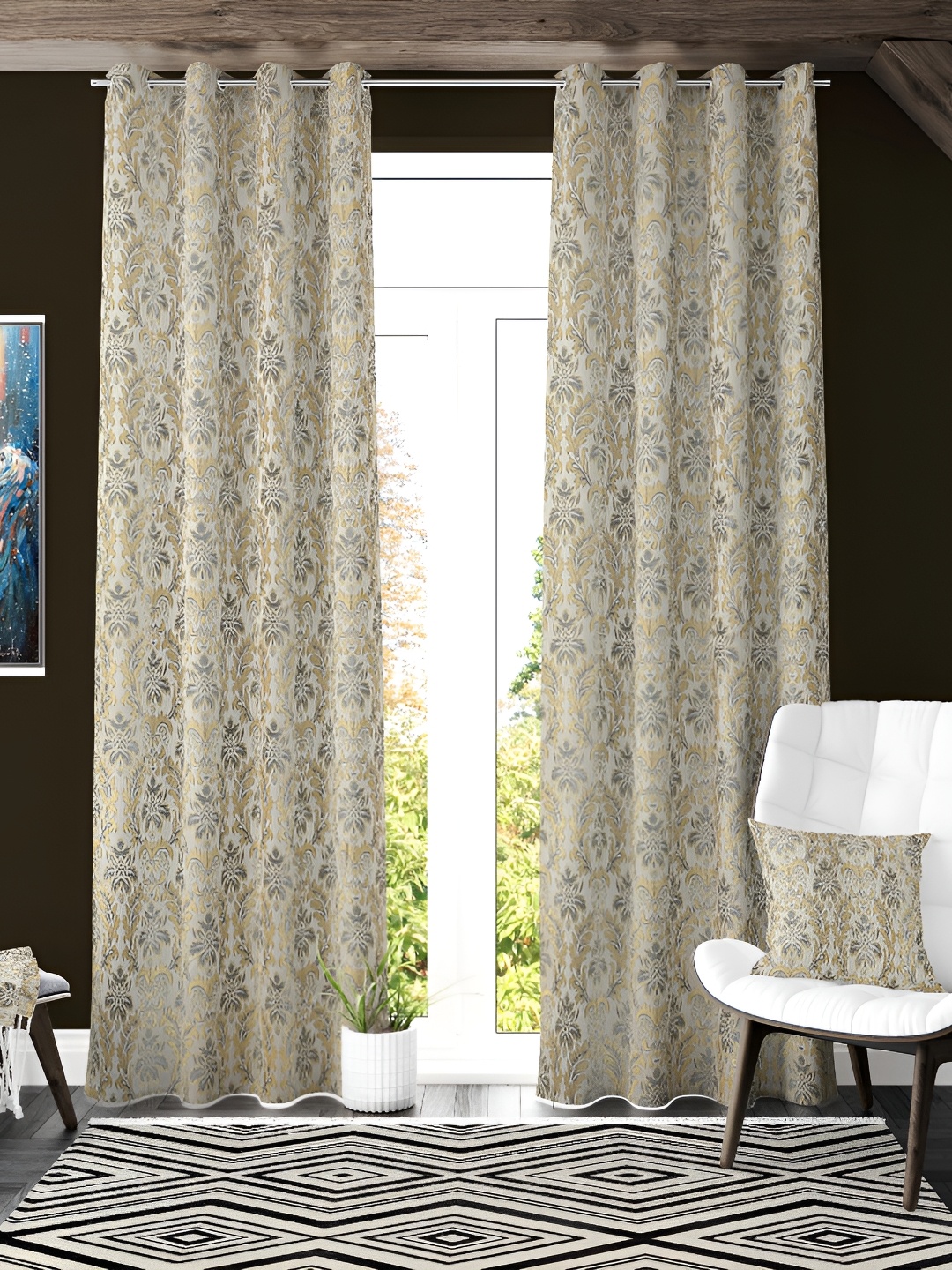 

Galaxy Home Decor Grey 2 Pieces Floral Printed Room Darkening Long Door Curtains