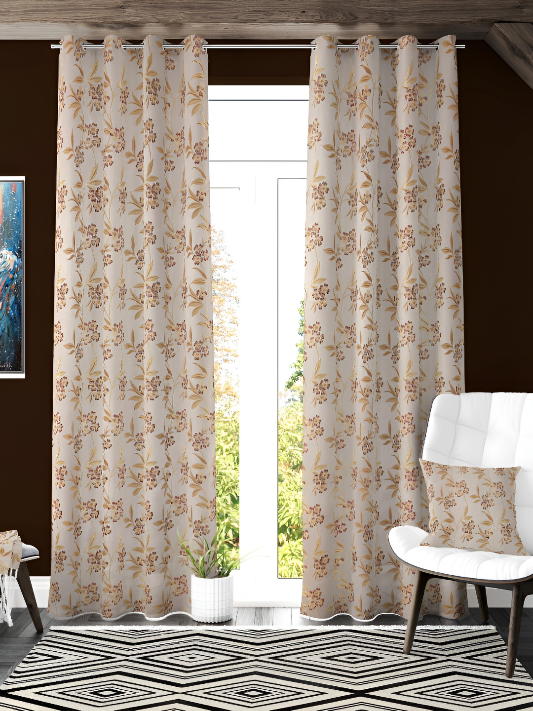 

Galaxy Home Decor Maroon 2 Pieces Floral Room Darkening Door Curtain