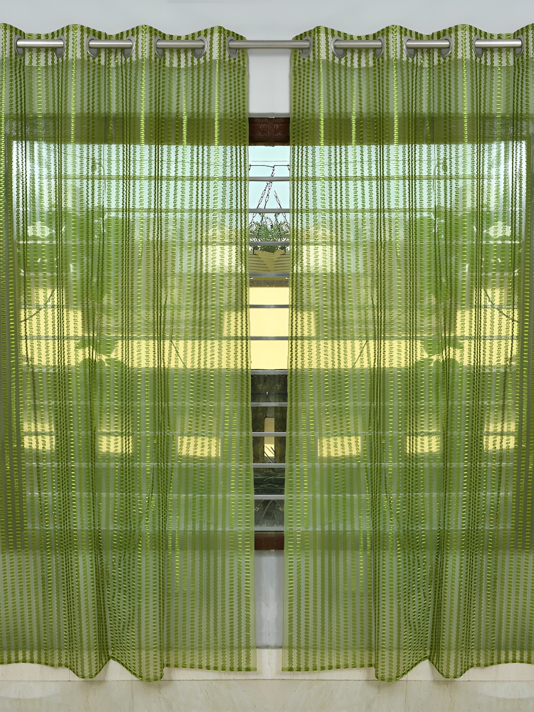 

Galaxy Home Decor Green 2 Pieces Striped Room Darkening Window Curtains
