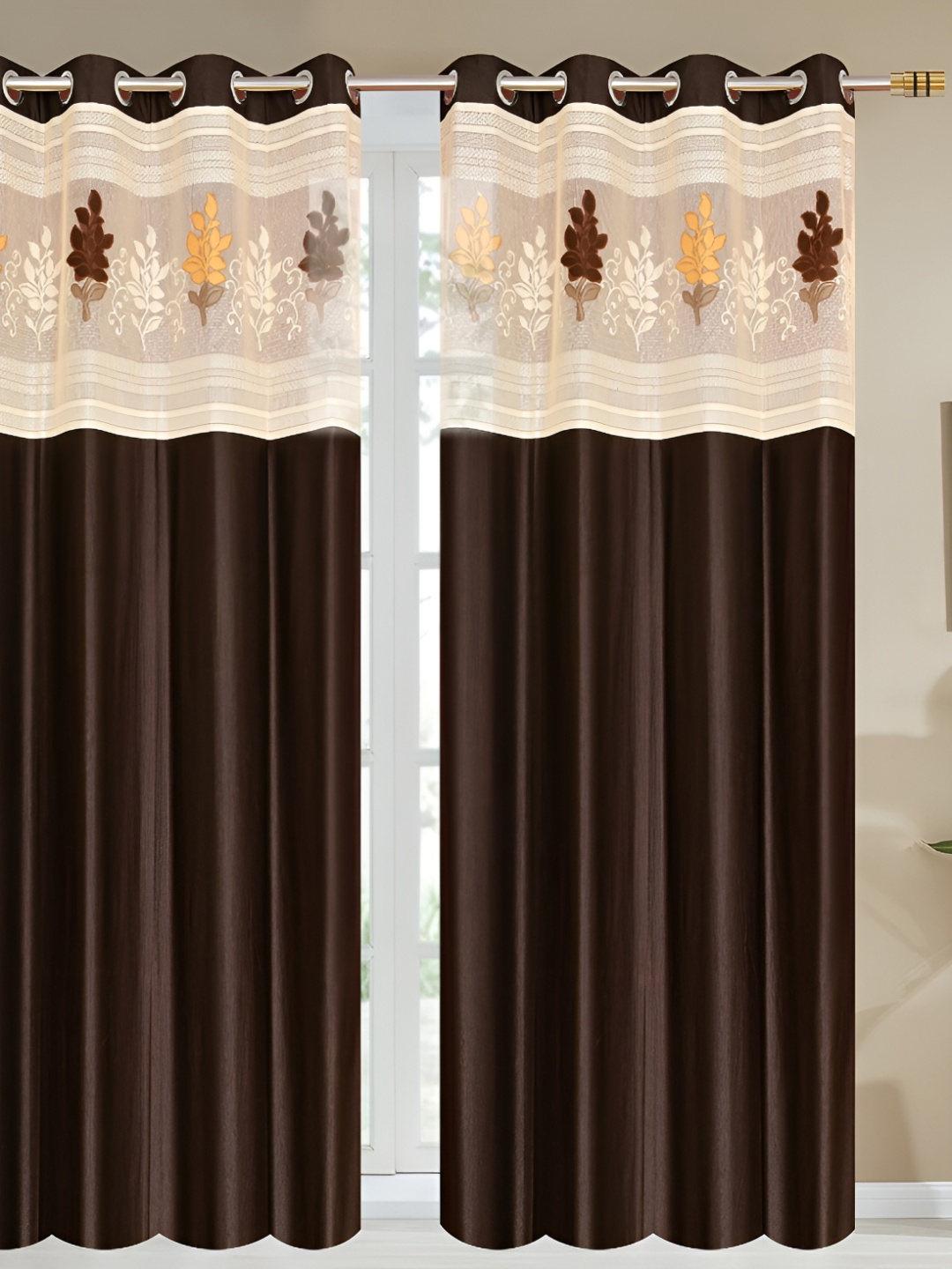 

Galaxy Home Decor Brown Floral Room Darkening Window Curtain