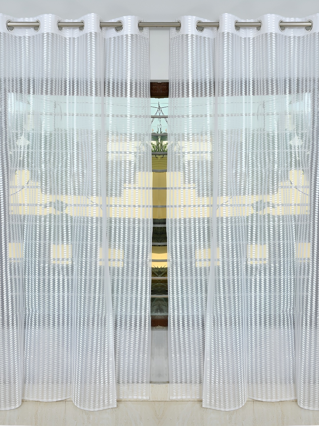

Galaxy Home Decor Off White 2 Pcs Striped Room Darkening Long Door Curtain