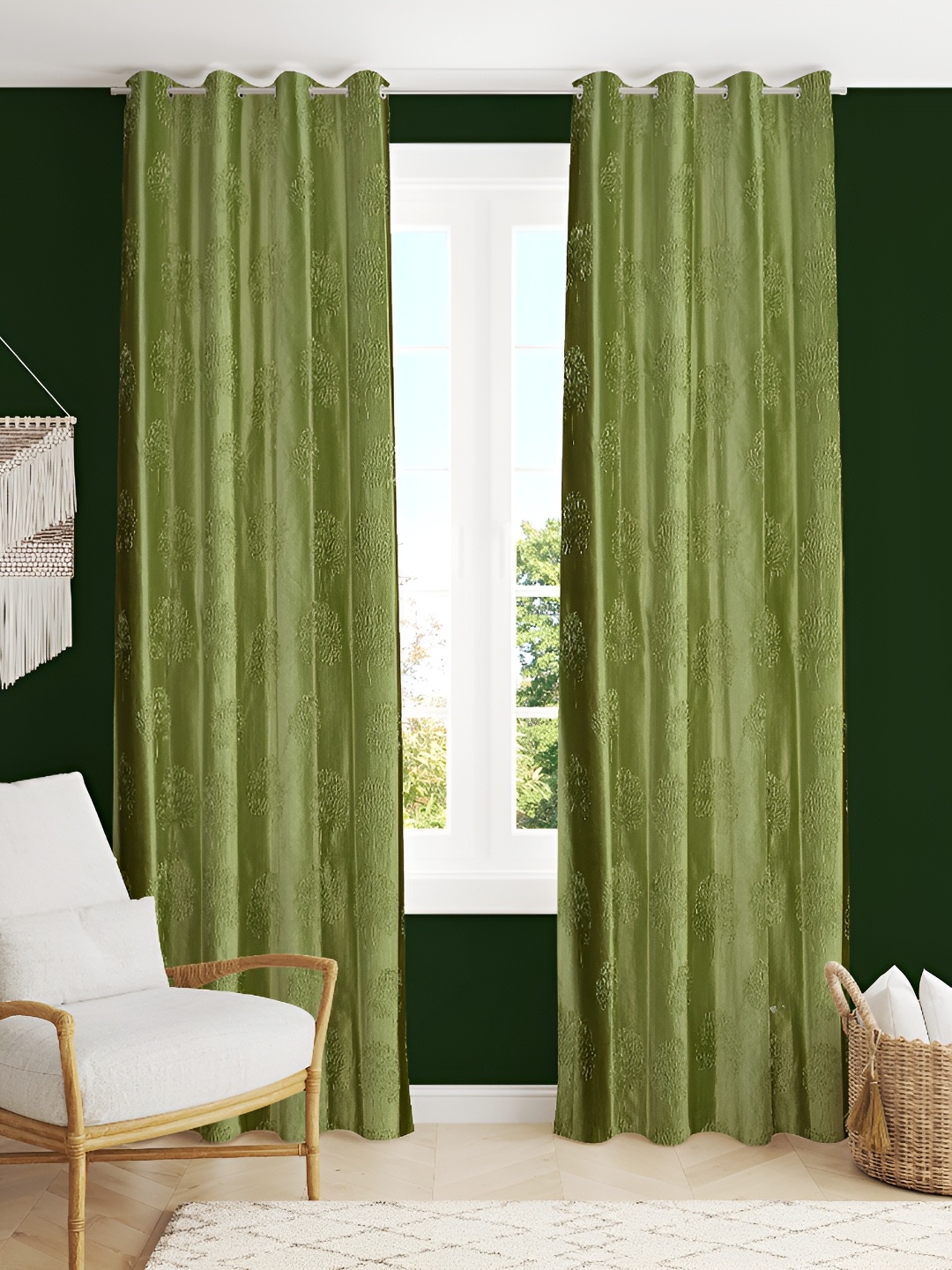 

Galaxy Home Decor Green 2 Pieces Floral Room Darkening Window Curtains