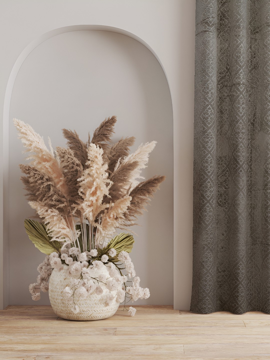 

Galaxy Home Decor Grey 2 Pieces Ethnic Motifs Room Darkening Long Door Curtains