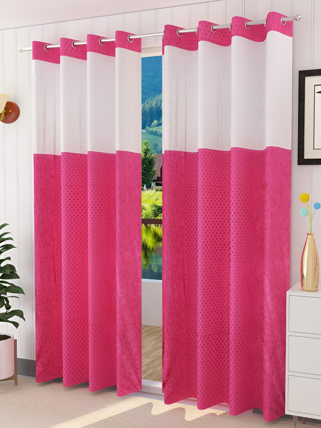 

Galaxy Home Decor Pink Floral Room Darkening Long Door Curtain