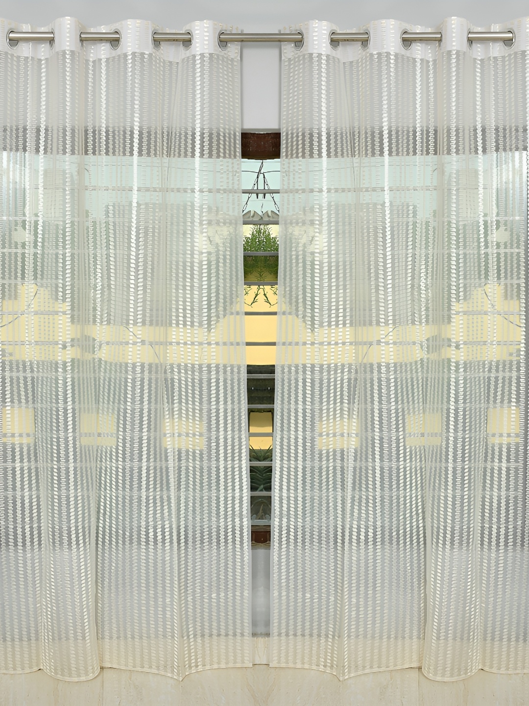 

Galaxy Home Decor Cream-Coloured 2 Pcs Striped Room Darkening Window Curtain