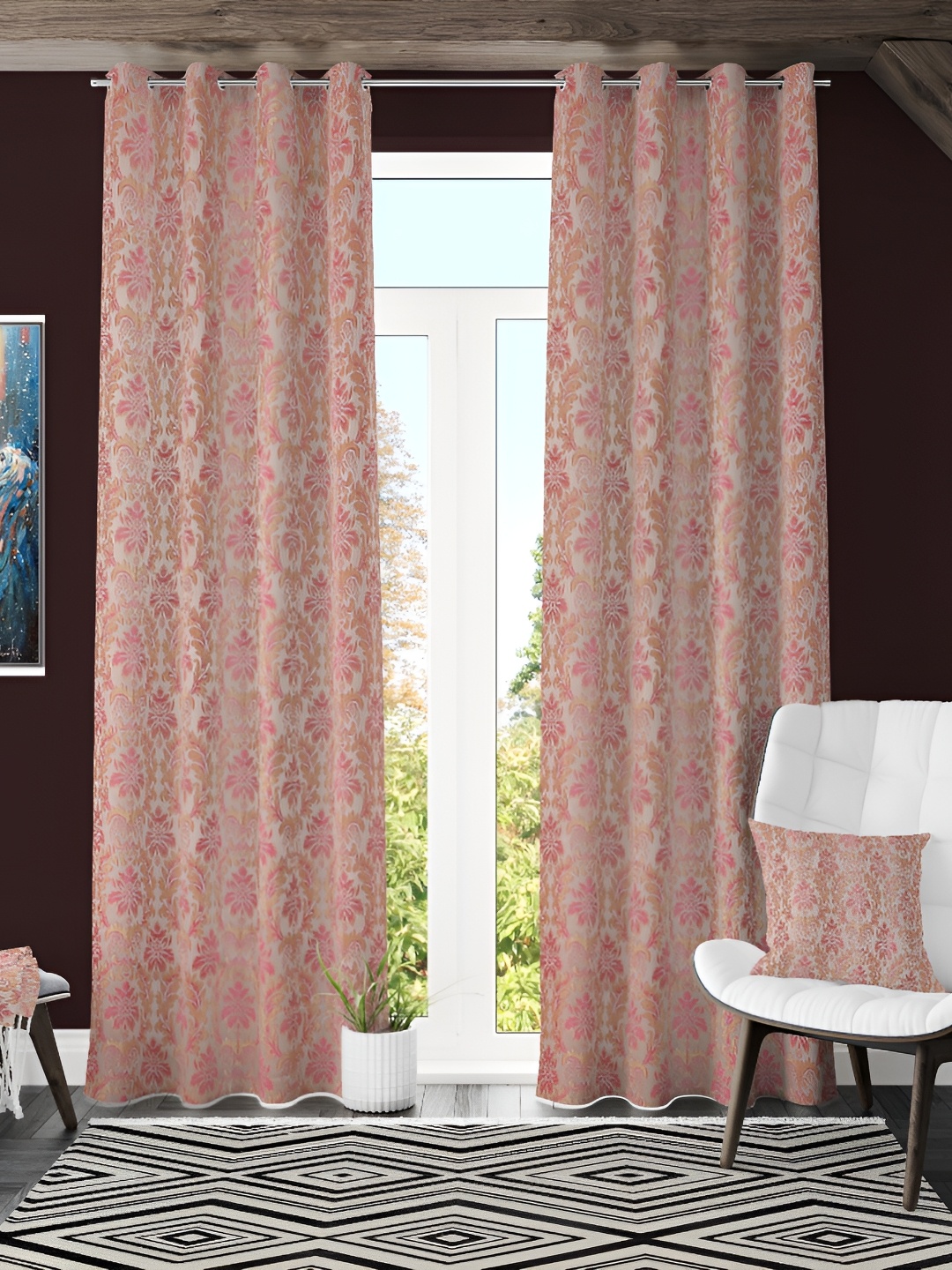 

Galaxy Home Decor Pink 2 Pieces Floral Room Darkening Long Door Curtains