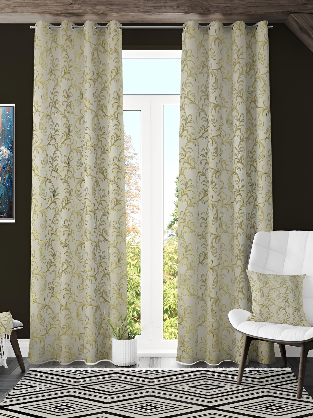 

Galaxy Home Decor Green 3 Pieces Floral Room Darkening Long Door Curtain