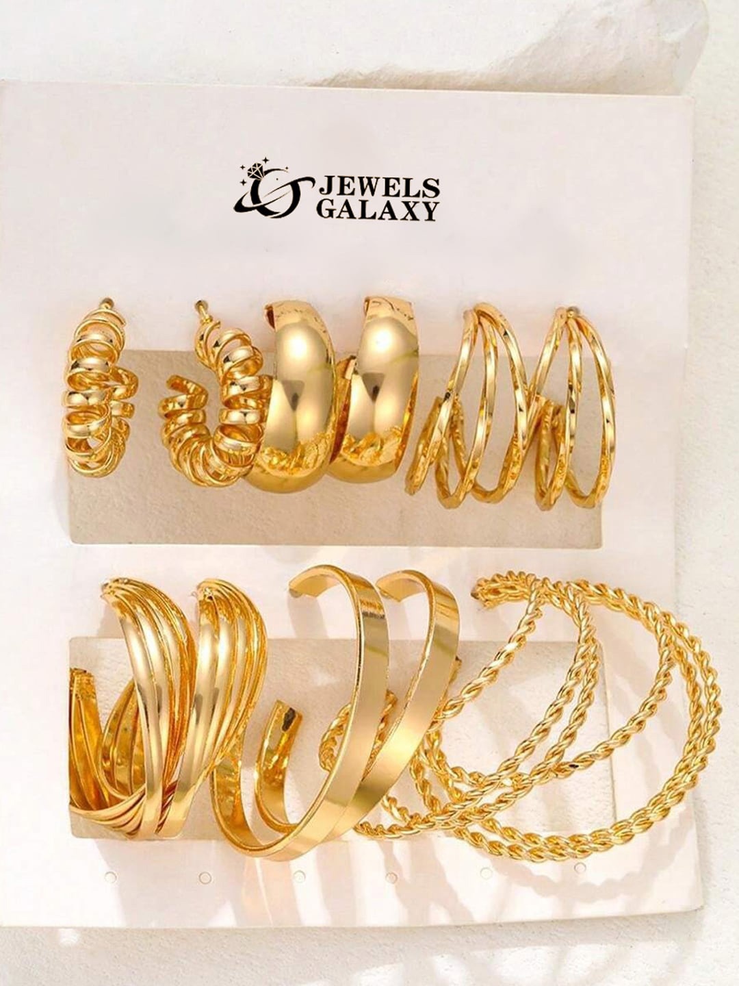 

Jewels Galaxy Set Of 6 Gold Plated Contemporary Hoop Earrings