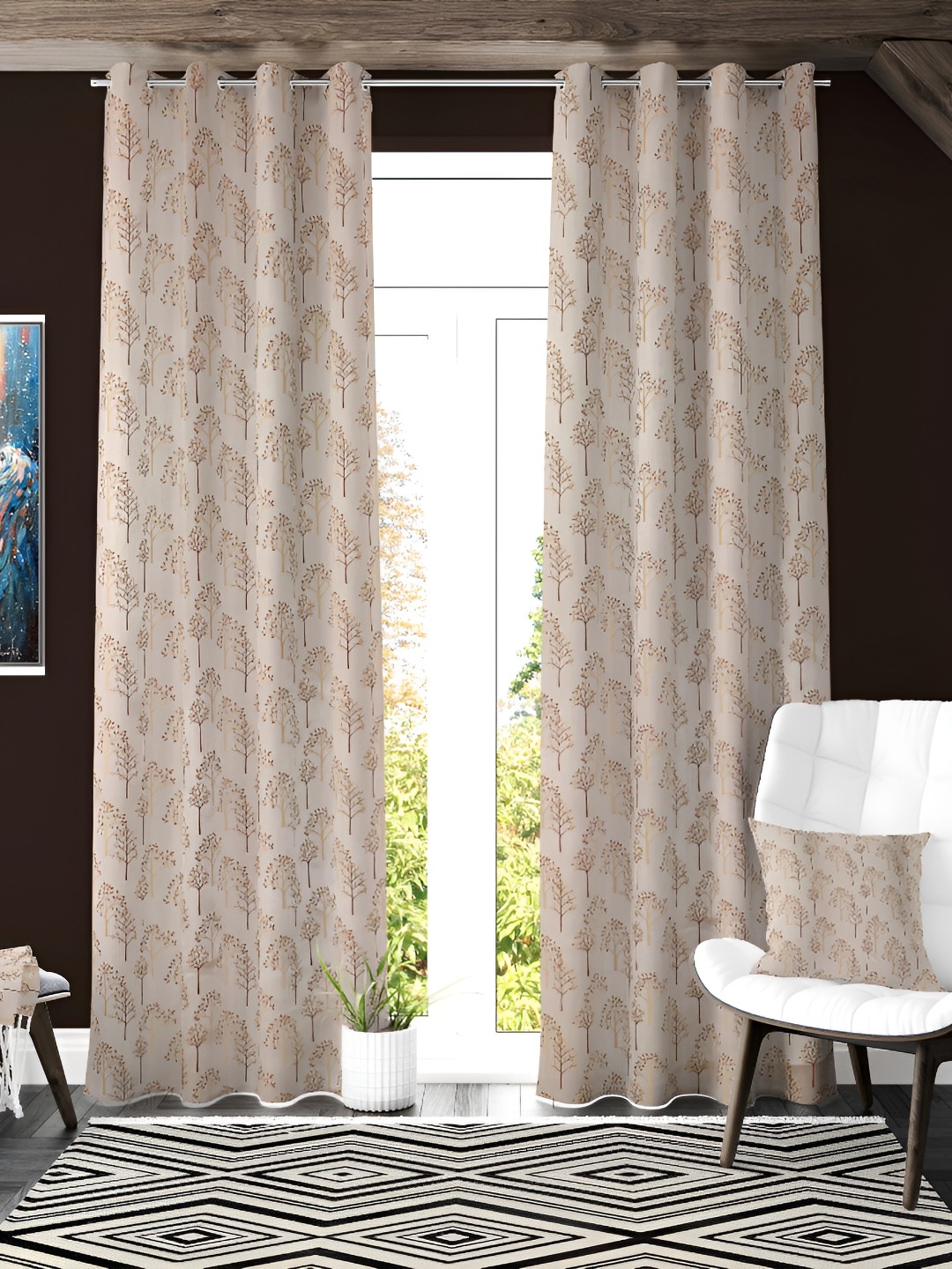 

Galaxy Home Decor Maroon & Beige 2 Pieces Floral Room Darkening Long Door Curtains