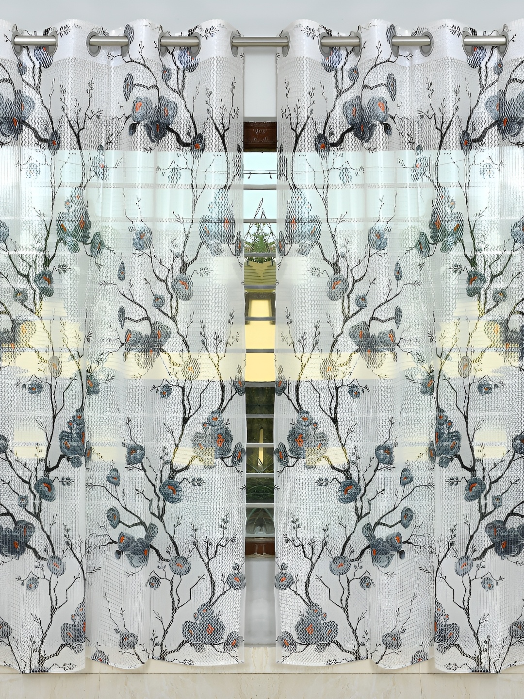 

Galaxy Home Decor Grey Floral Room Darkening Long Door Curtain