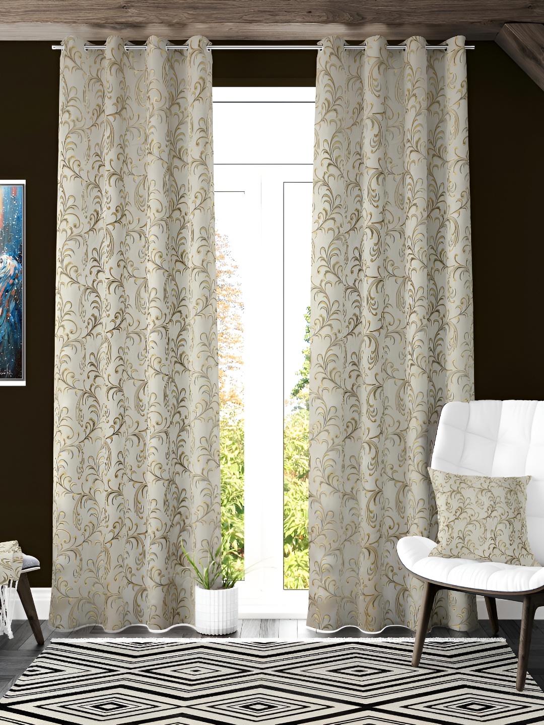 

Galaxy Home Decor Grey Floral Room Darkening Long Door Curtain