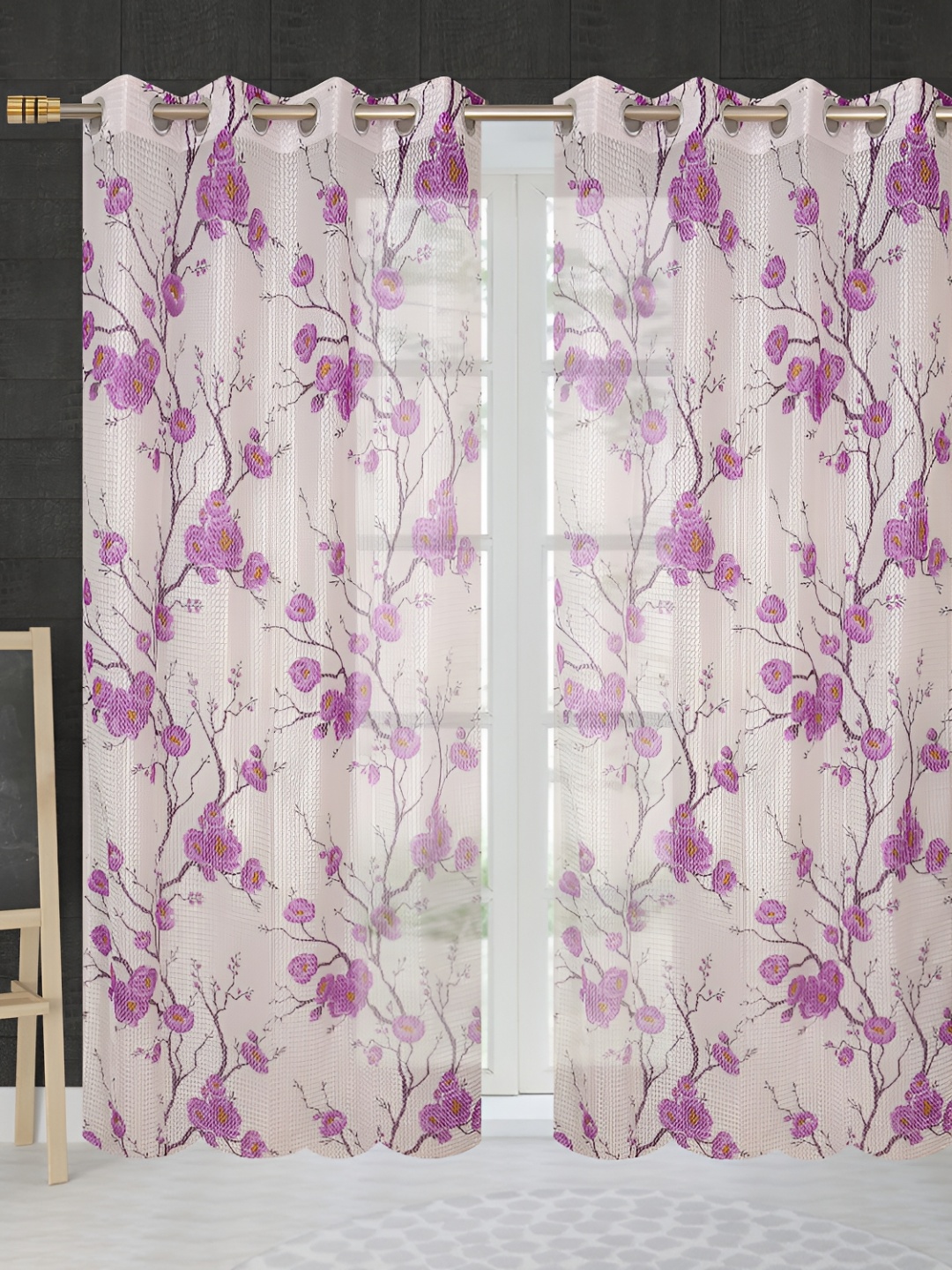 

Galaxy Home Decor Purple & Rose Floral Sheer Window Curtain