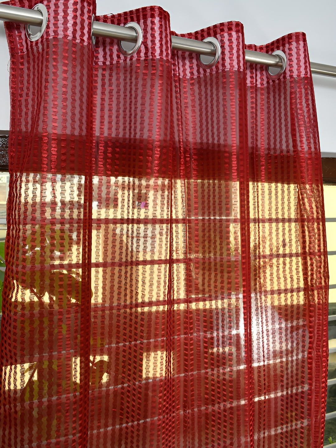 

Galaxy Home Decor Maroon 3 Pieces Floral Eyelet Room Darkening Long Door Curtain