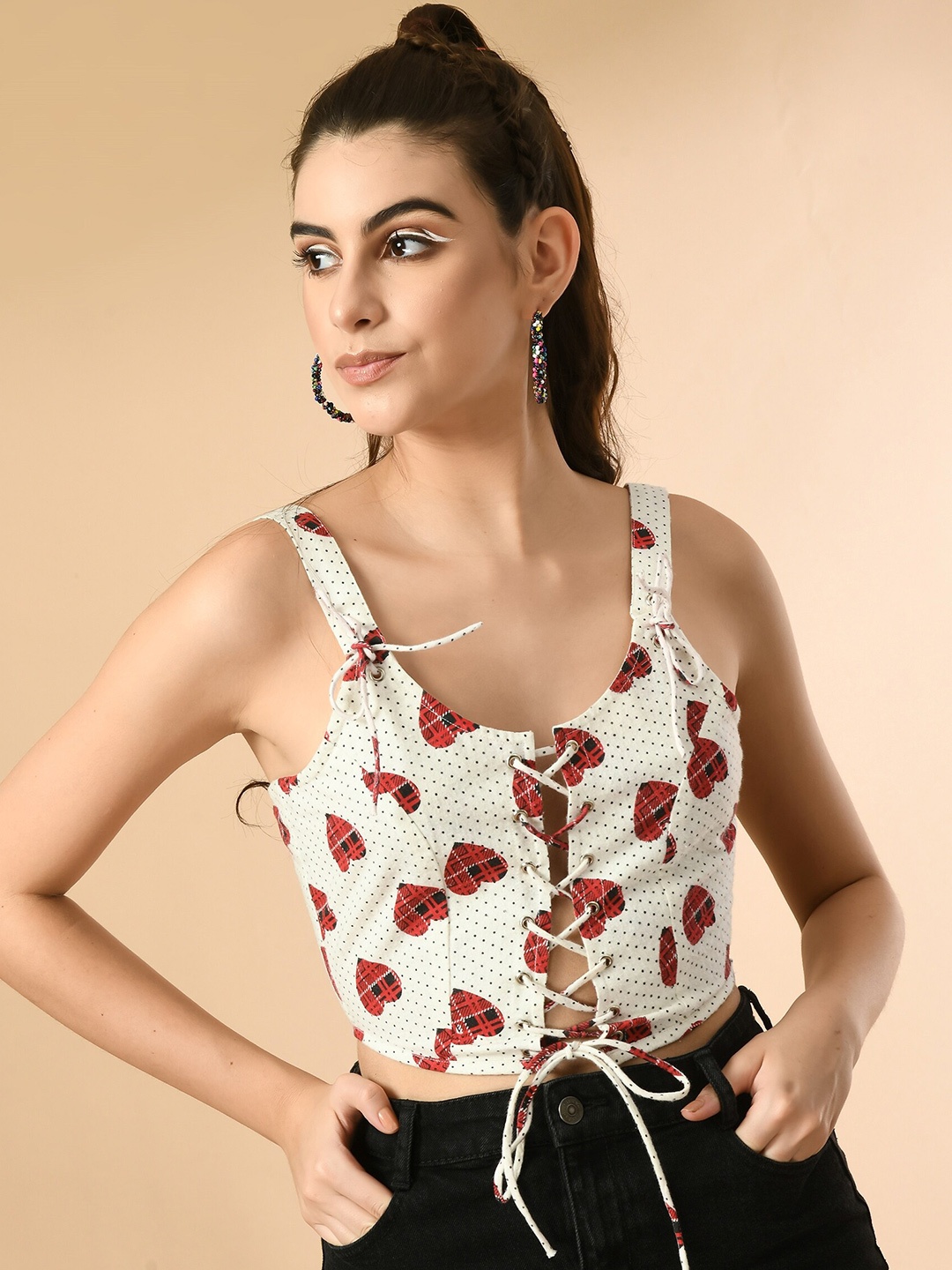 

PRETTY LOVING THING Print Cotton Fitted Crop Top, White