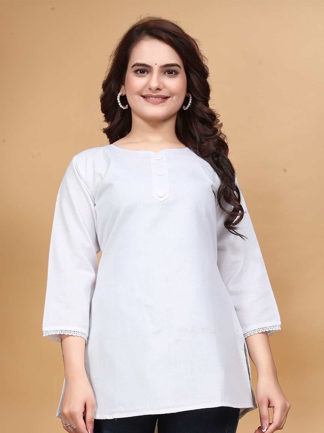 

PRANSHUL APPARELS Round Neck Monochrome Top, White