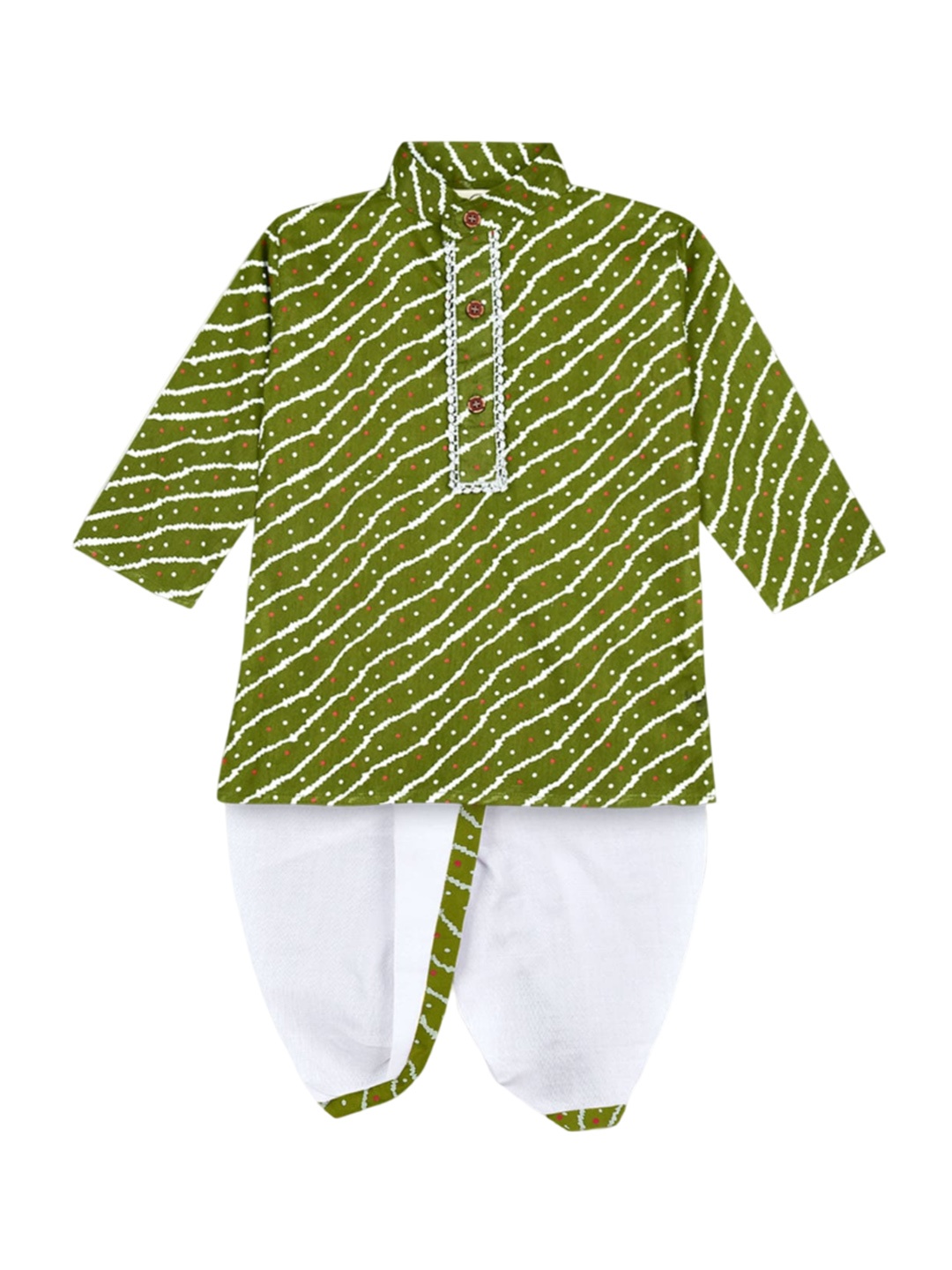 

BAESD Infant Boys Striped Gotta Patti Kurta With Dhoti Pant, Green