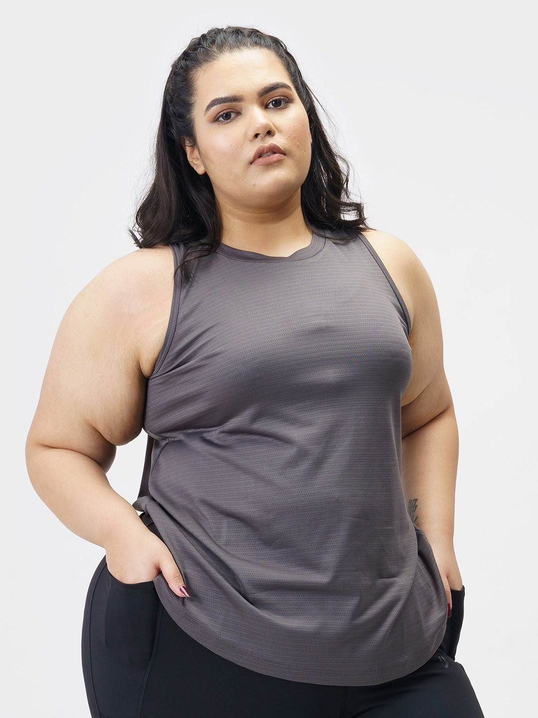 

SPIRIT ANIMAL Plus Size Relaxed Fit Quick Dry Sleeveless Tshirts, Grey