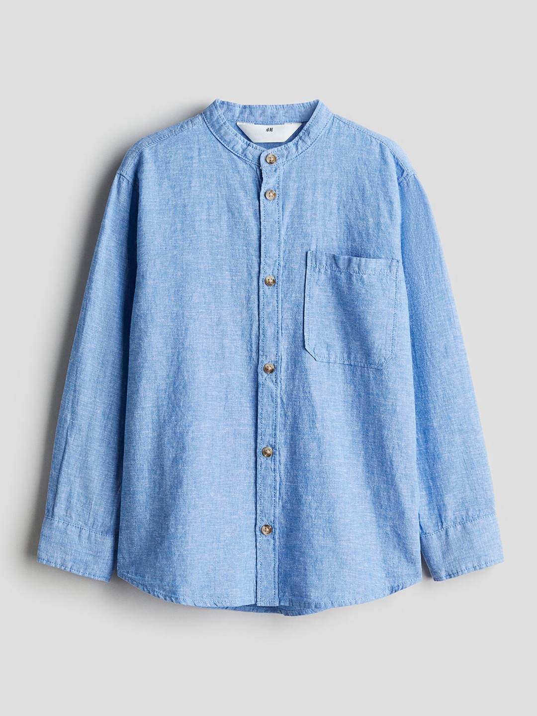 

H&M Boys Linen-Blend Grandad Shirt, Blue