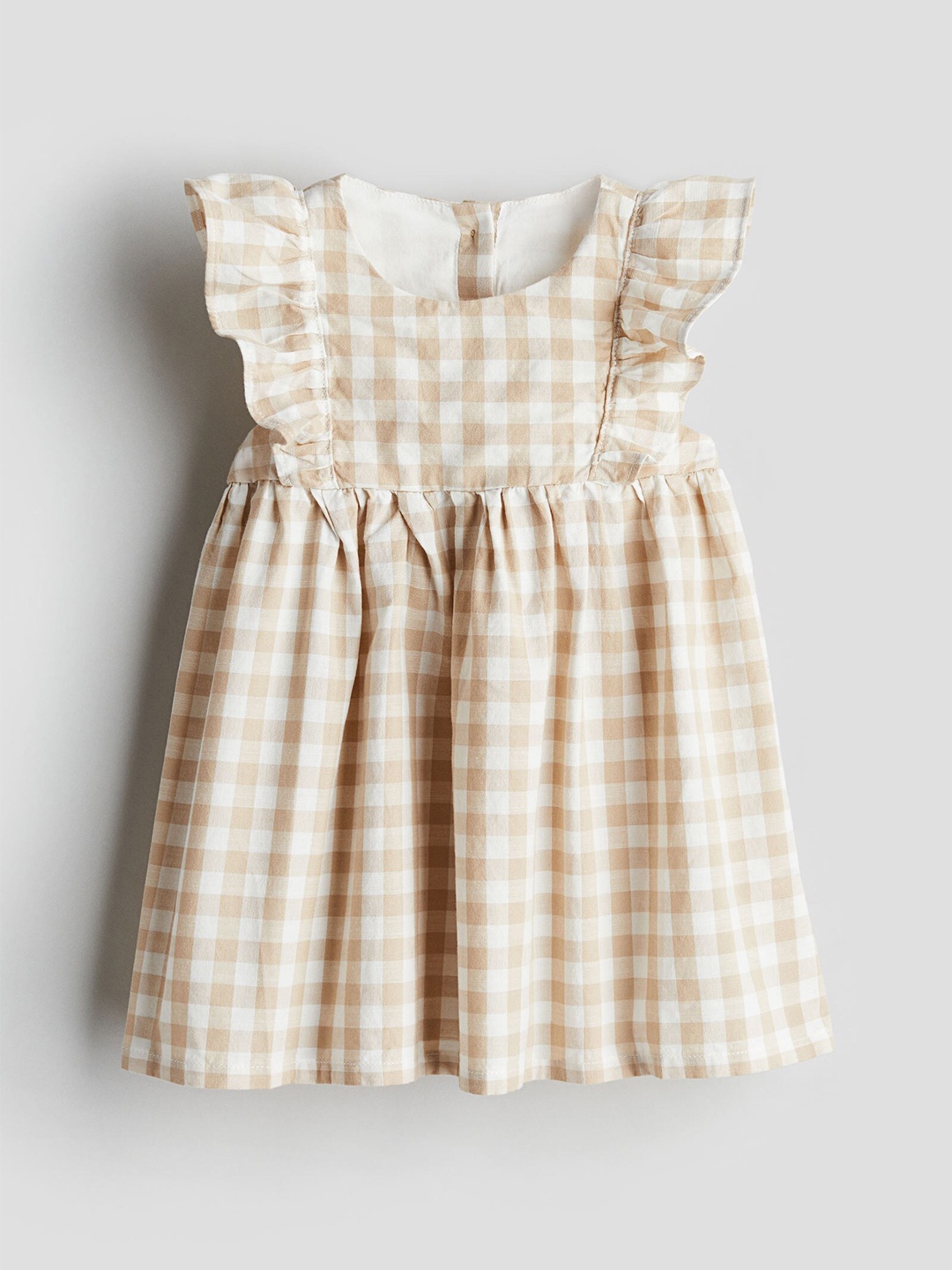 

H&M Girls Flounce-Trimmed Cotton Dress, Beige