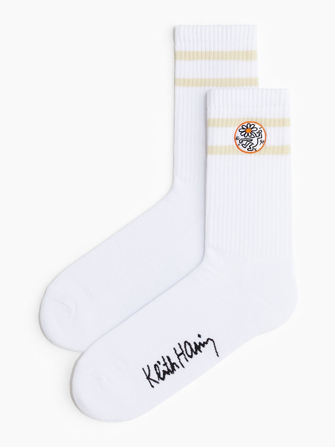 

H&M Men Motif-Detail Socks, White