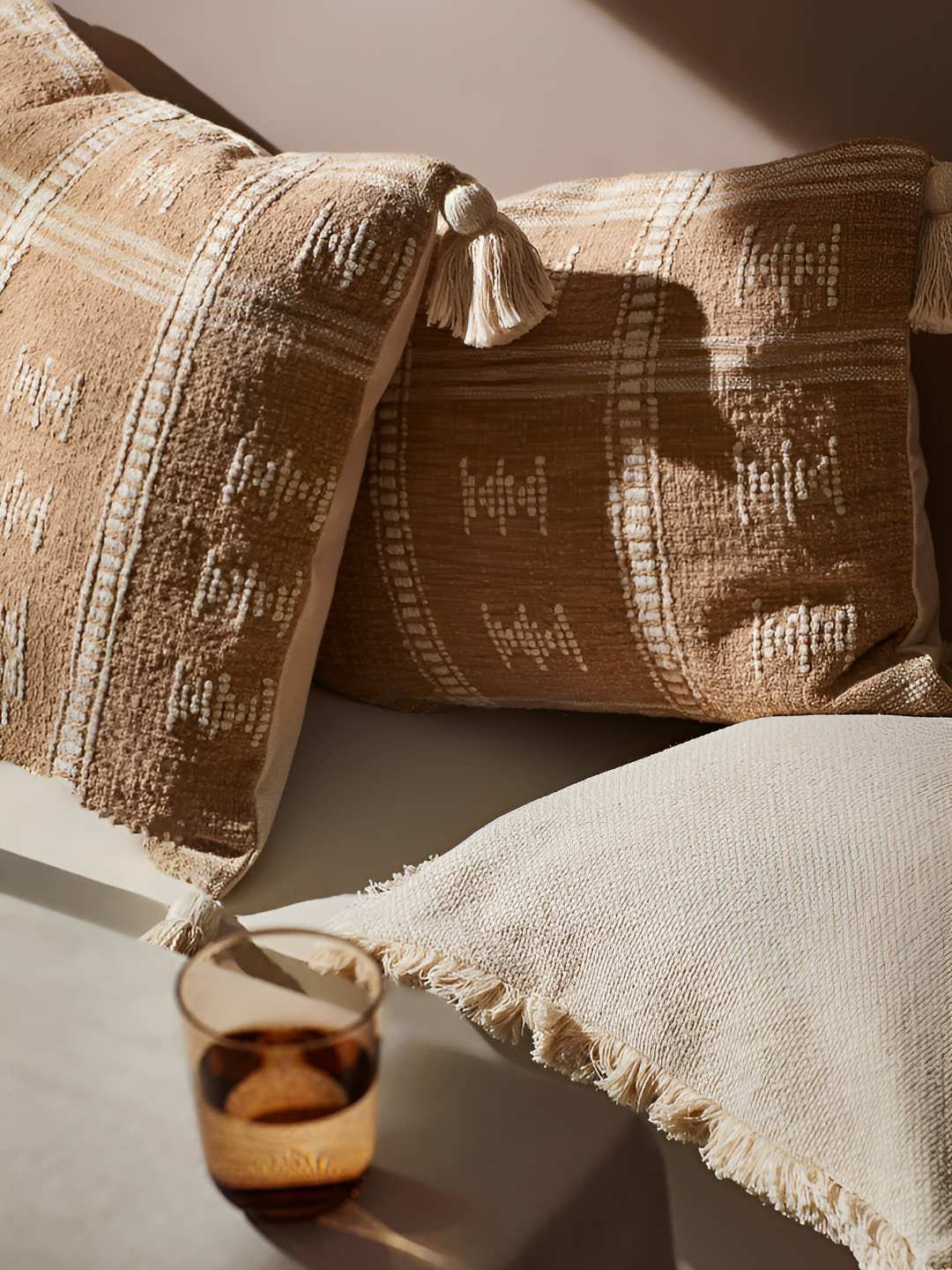 

H&M Beige Tasseled Cushion Cover