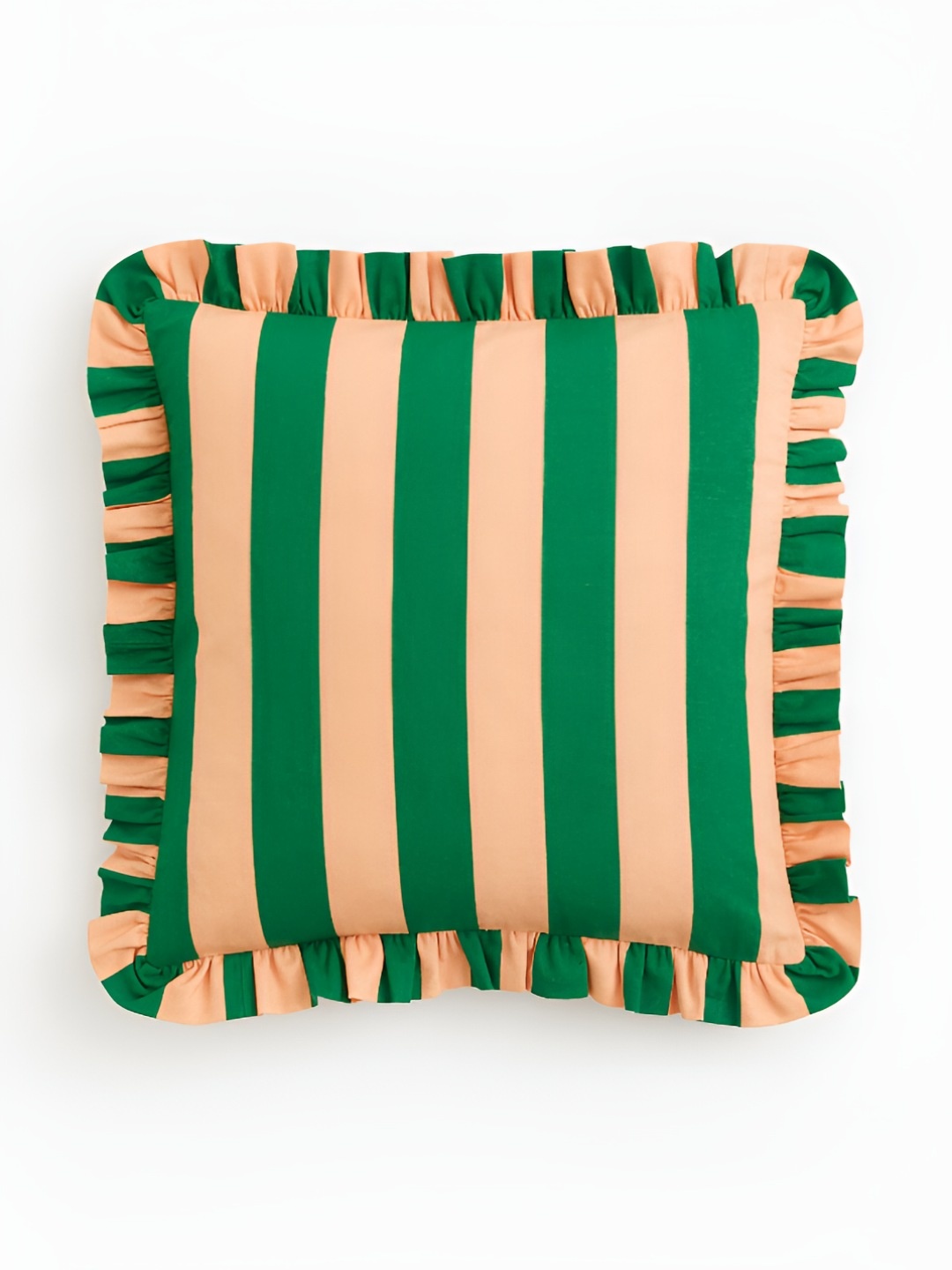 

H&M Green & Pink Pure Cotton Frill-Trimmed Cushion Cover