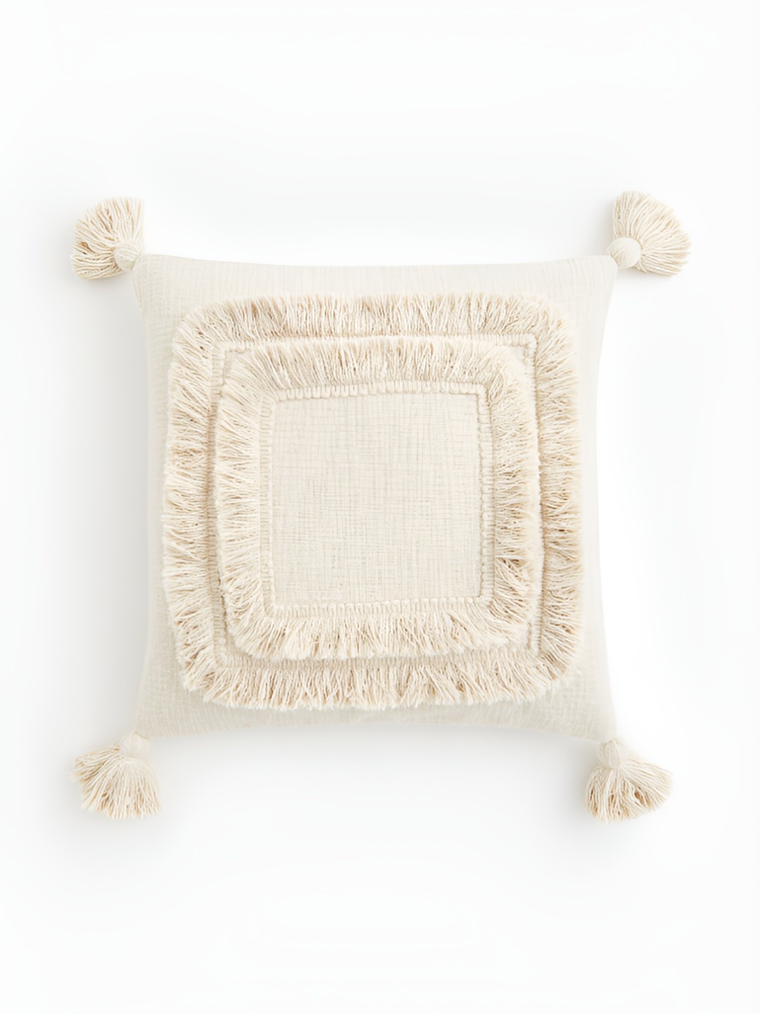 

H&M Beige Tasselled Cotton Cushion Cover