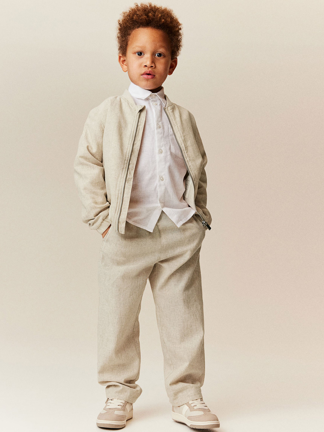 

H&M Boys Linen Cotton Pull-On Trousers, Beige