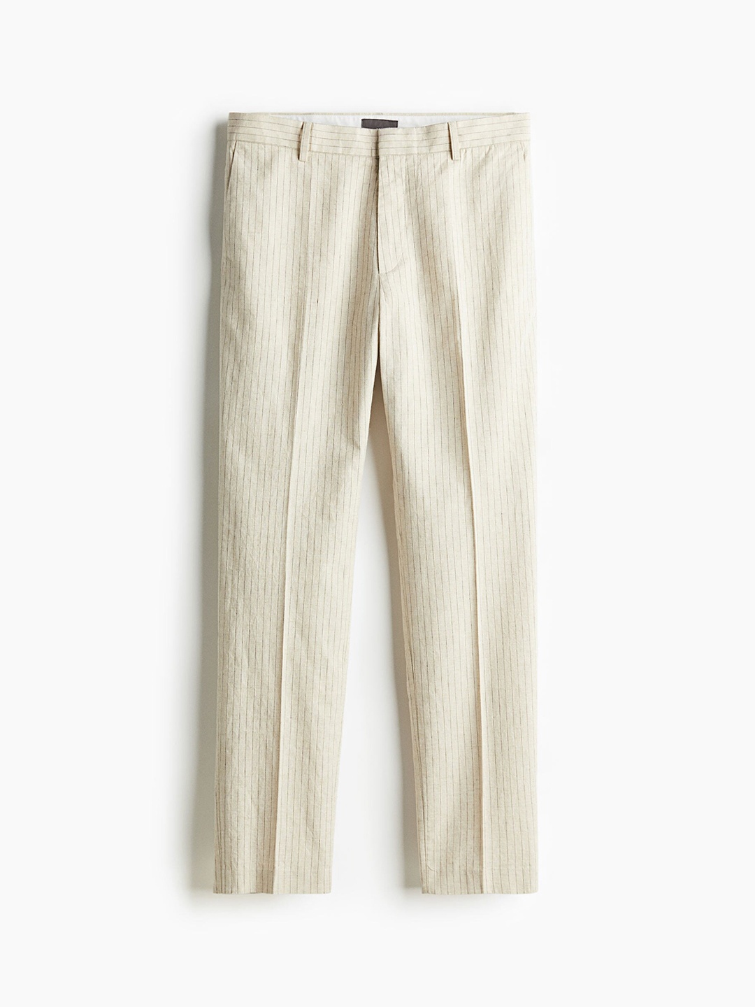 

H&M Men Slim Fit Tailored Linen-Blend Trousers, Beige