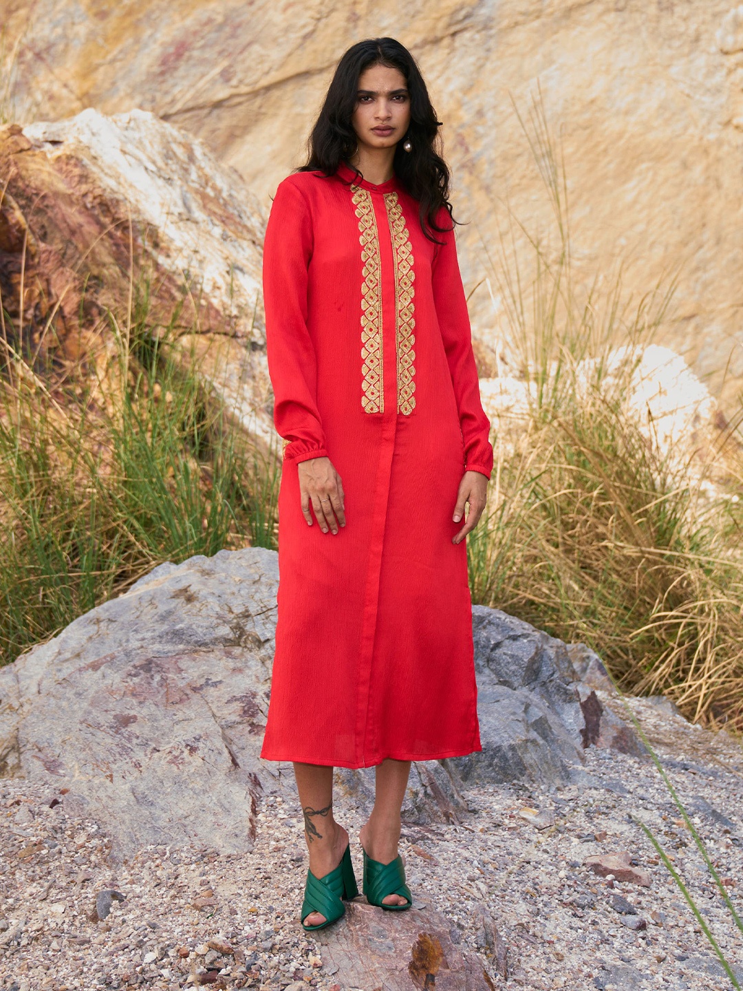 

Dash and Dot Gota Embroidered Shirt Dress, Coral