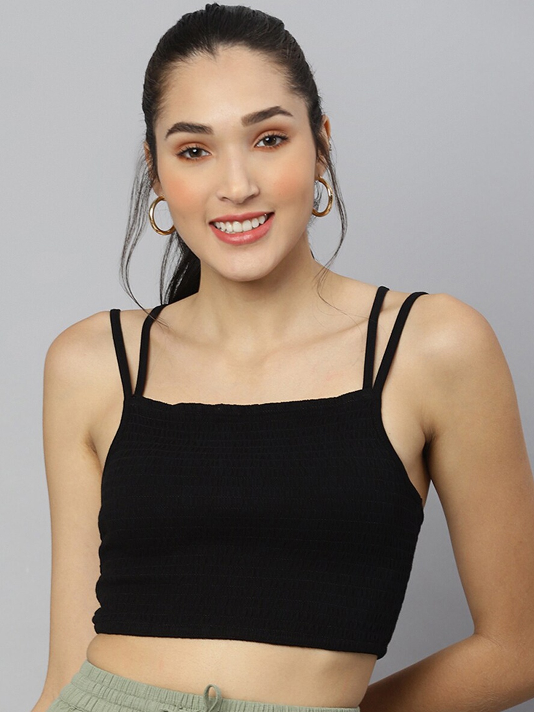 

ANAI Cotton Bralette Crop Top, Black