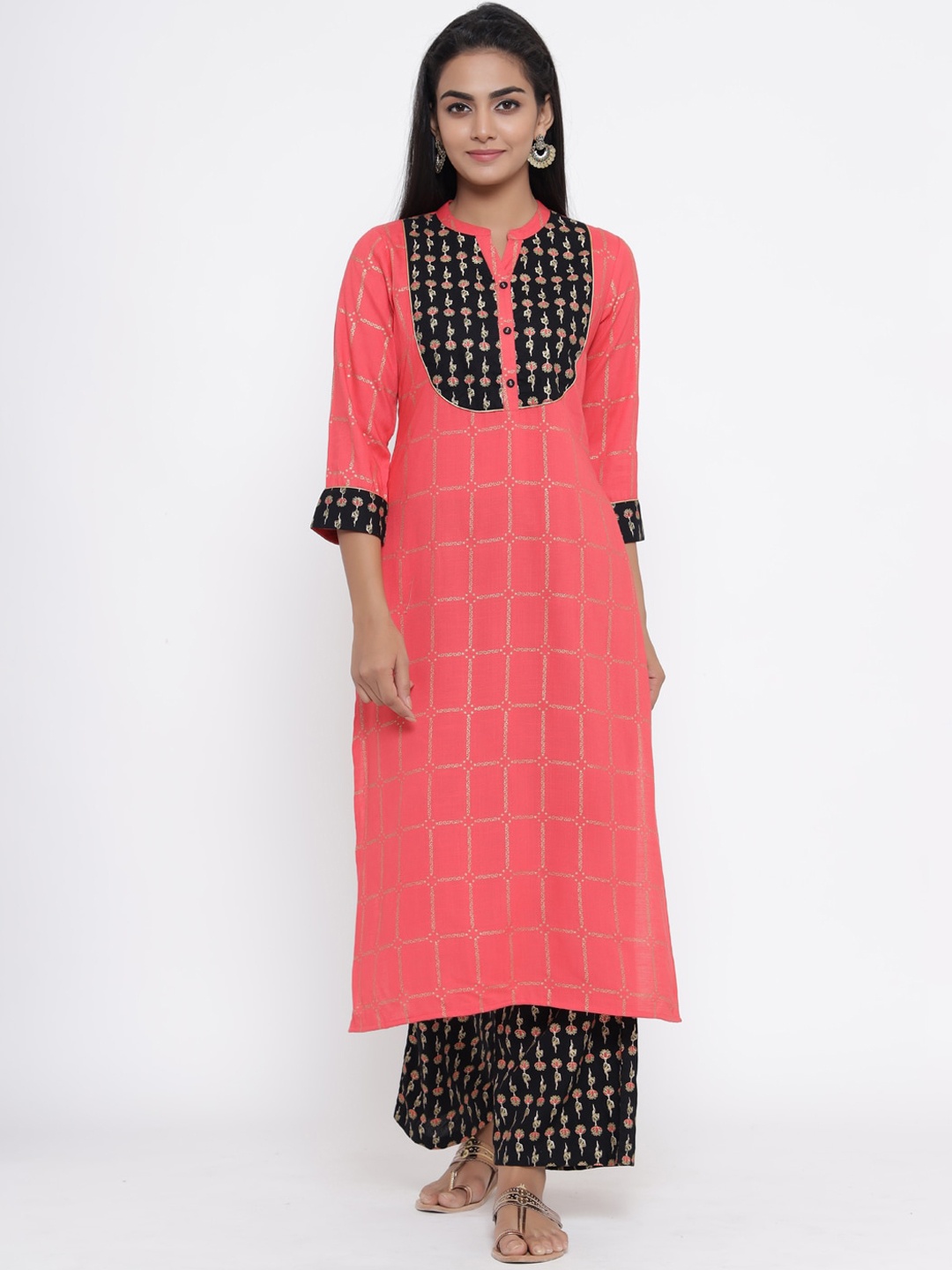 

all about you Floral Printed Straight Gotta Patti Kurta with Palazzos, Pink