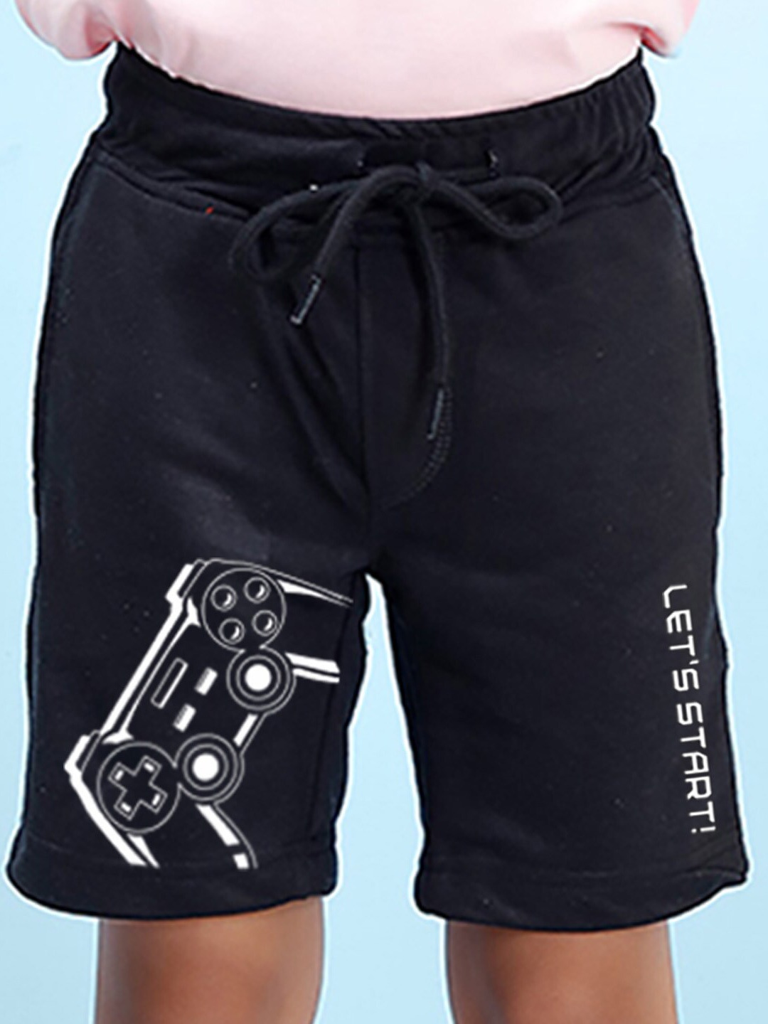 

NUSYL Boys Mid-Rise Graphic Printed Cotton Shorts, Black