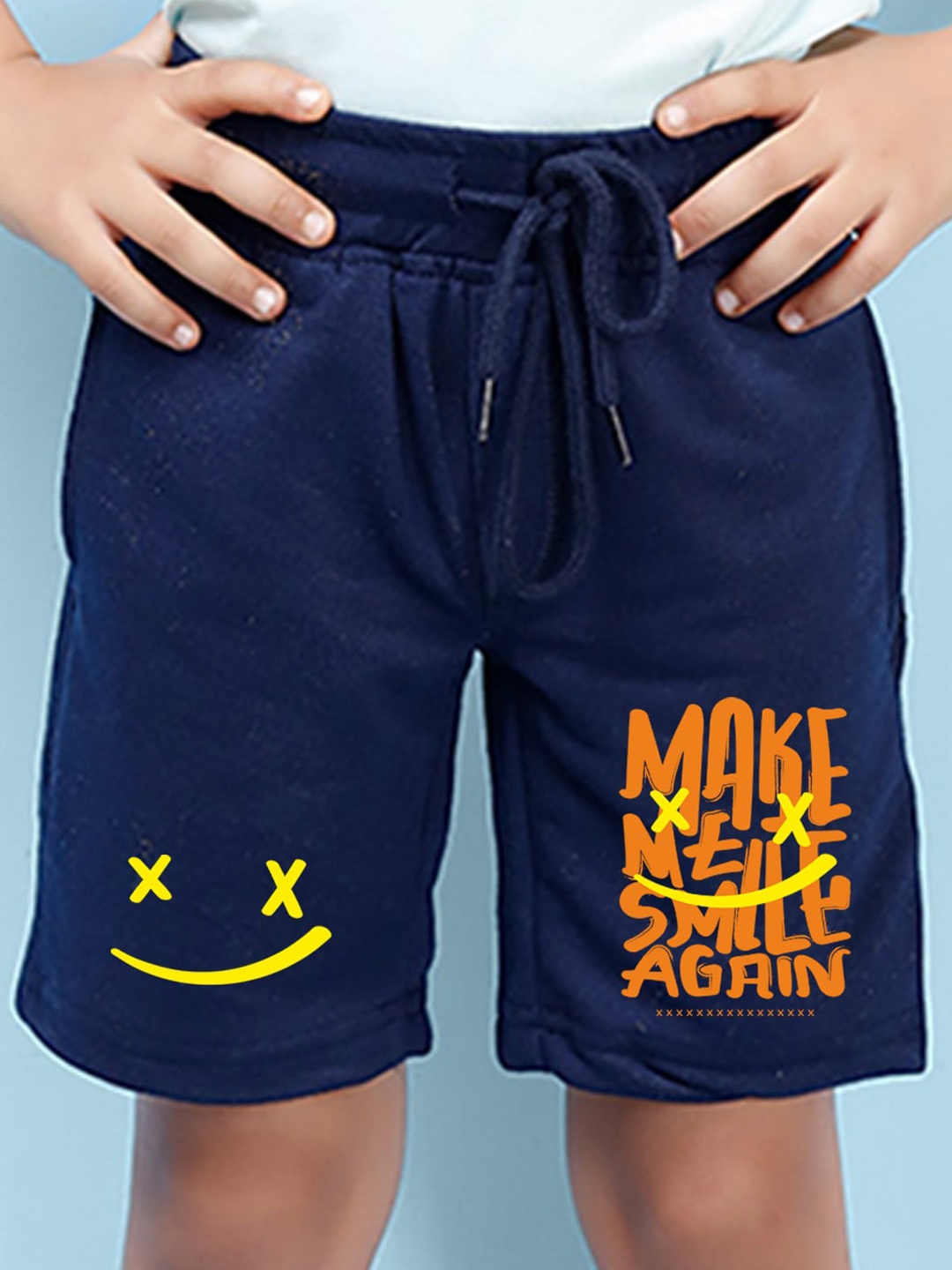 

NUSYL Boys Mid-Rise Typography Printed Cotton Shorts, Navy blue