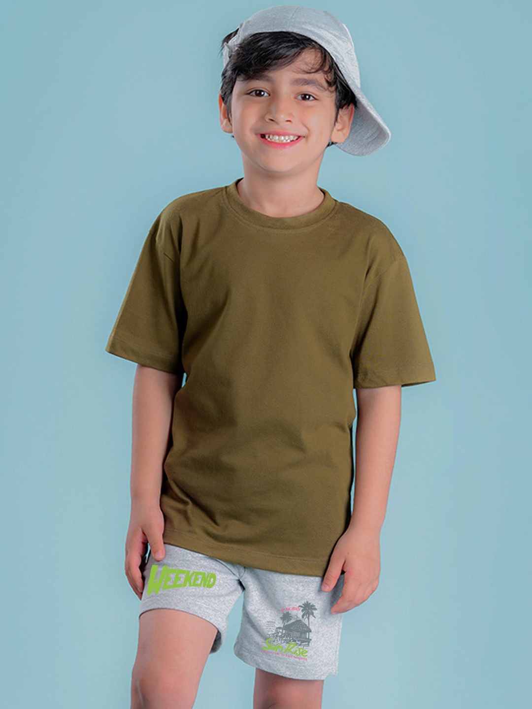 

NUSYL Boys Graphic Printed Mid-Rise Cotton Shorts, Grey