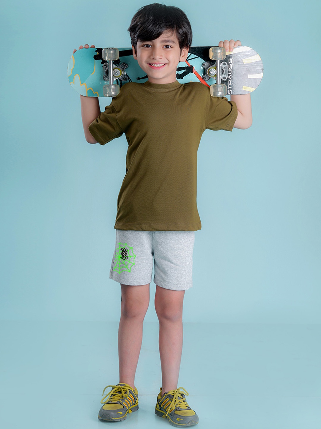 

NUSYL Boys Graphic Printed Cotton Shorts, Grey