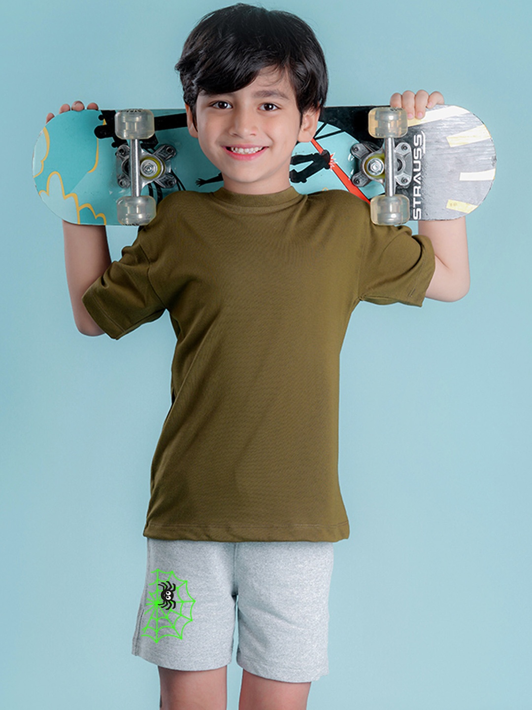

NUSYL Boys Mid-Rise Printed Cotton Shorts, Grey