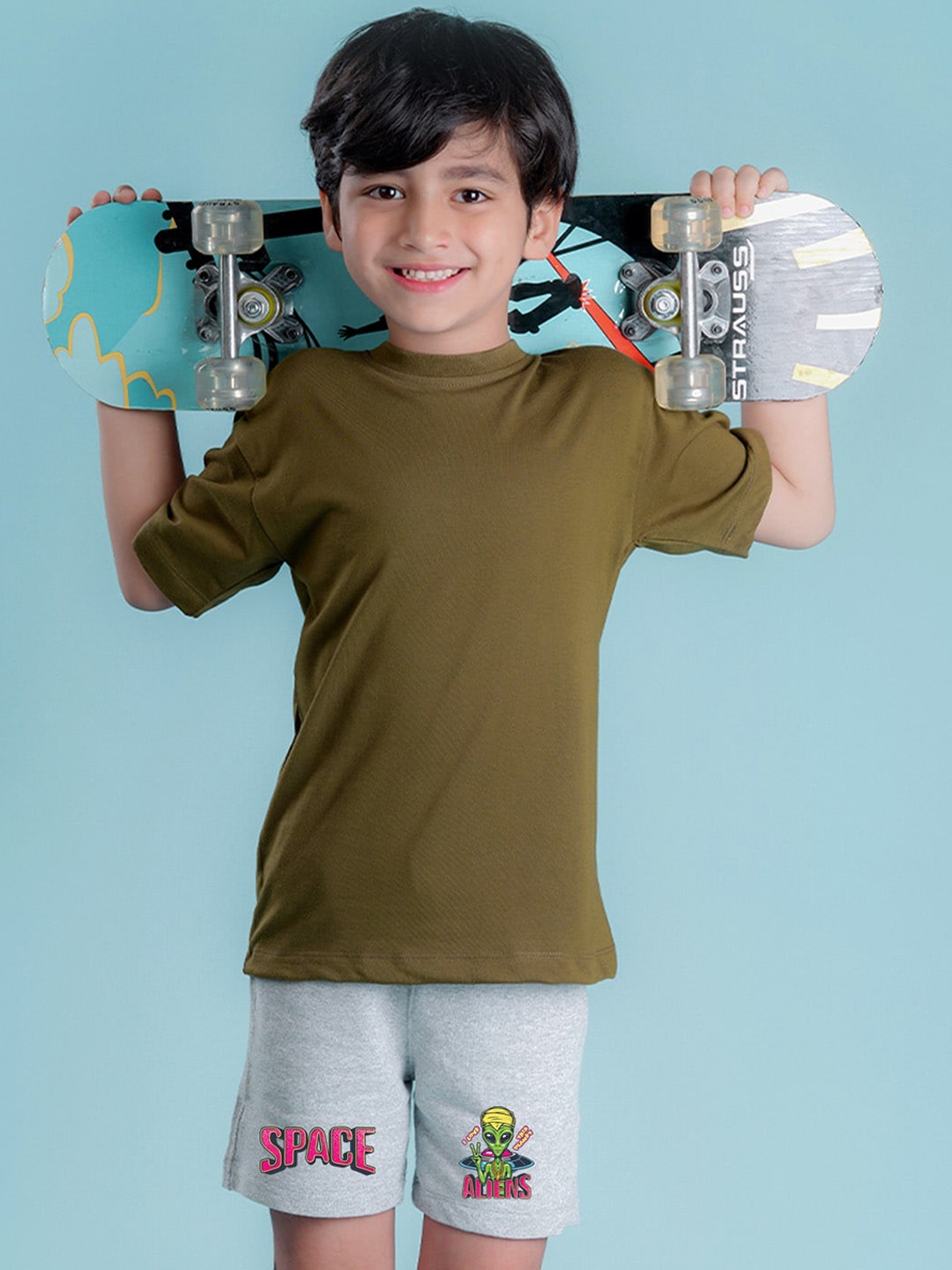 

NUSYL Boys Graphic Printed Mid-Rise Cotton Shorts, Grey