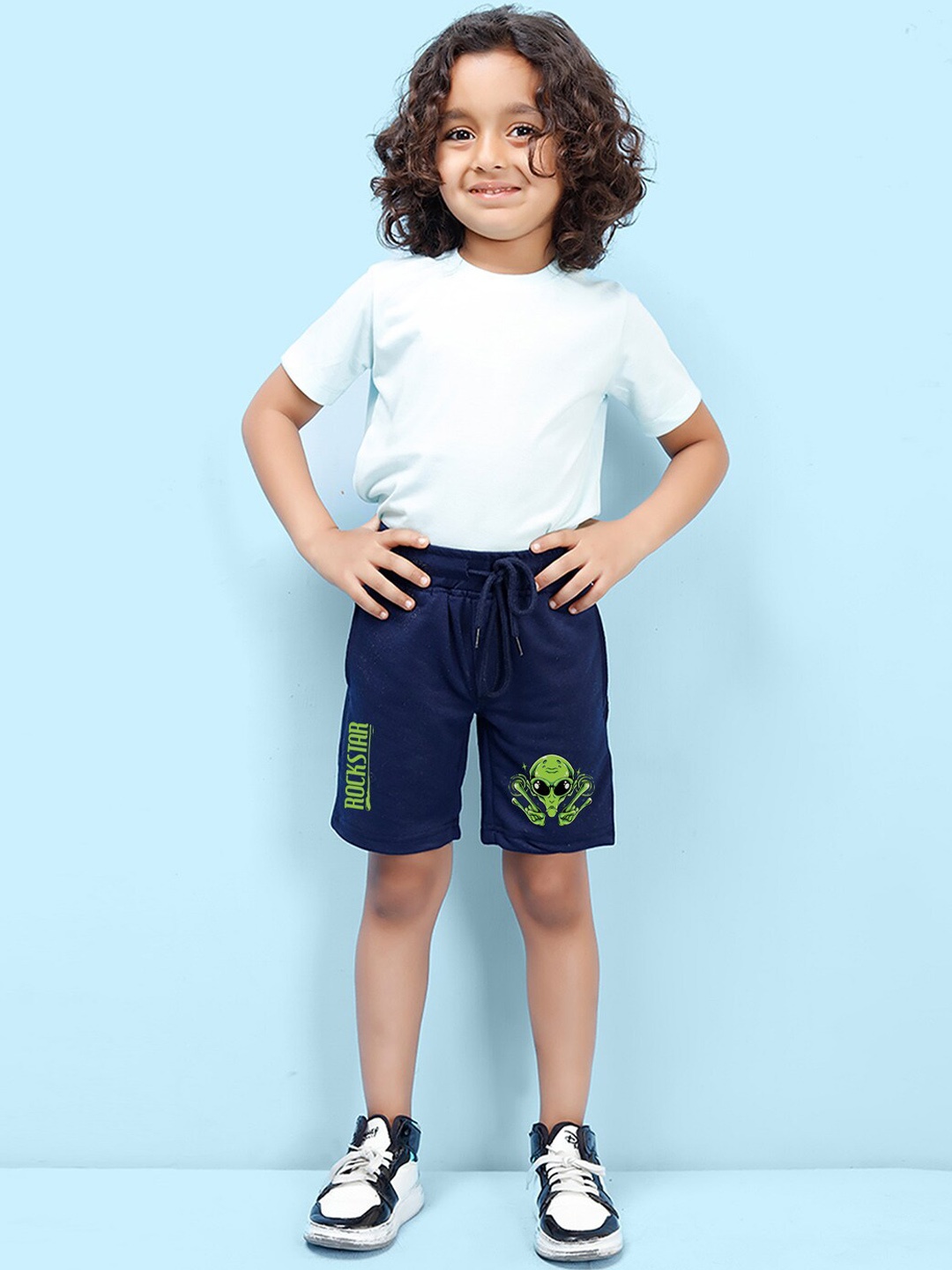 

NUSYL Boys Graphic Printed Mid-Rise Cotton Shorts, Navy blue