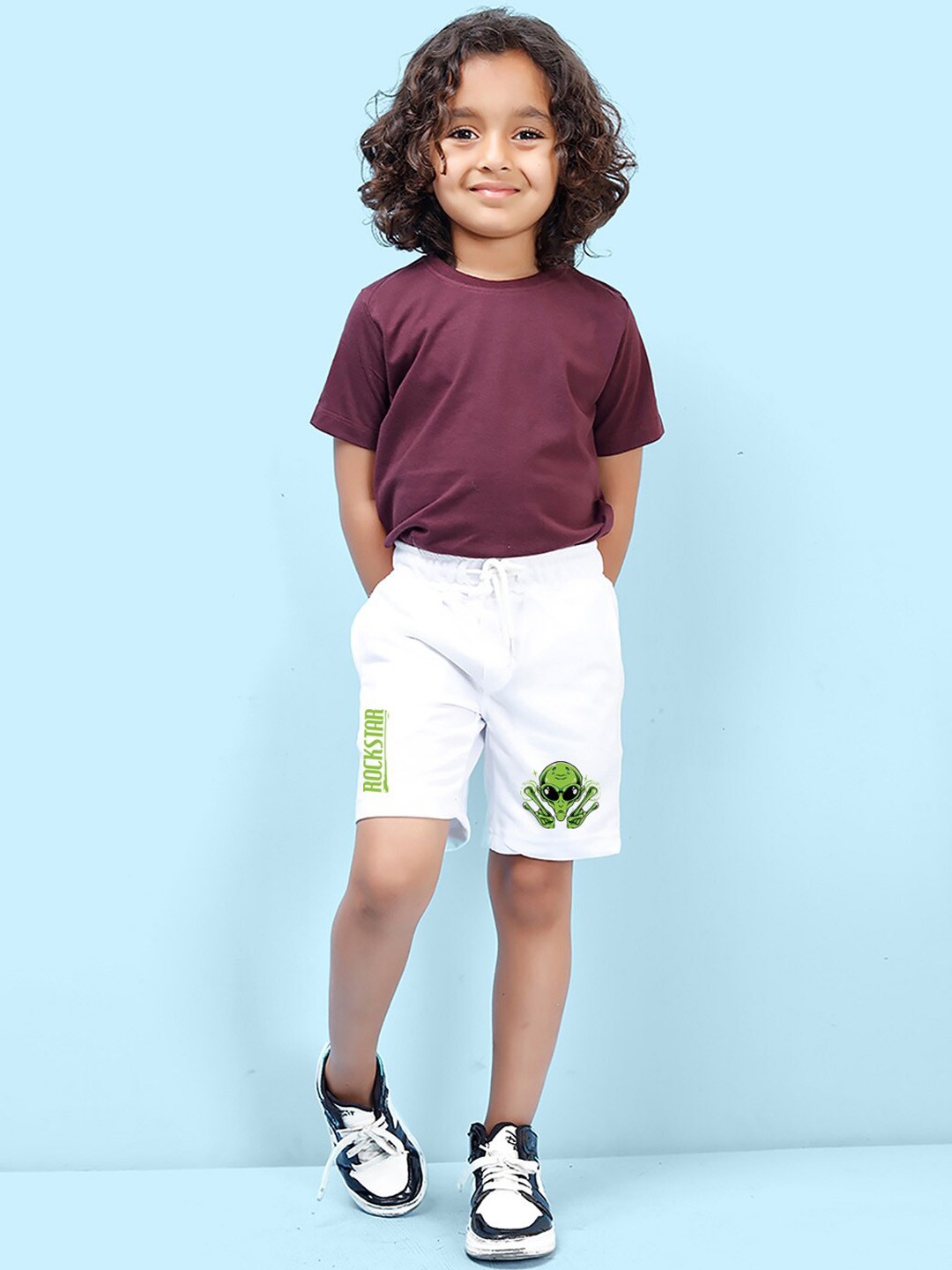 

NUSYL Boys Alien Printed Cotton Shorts, White