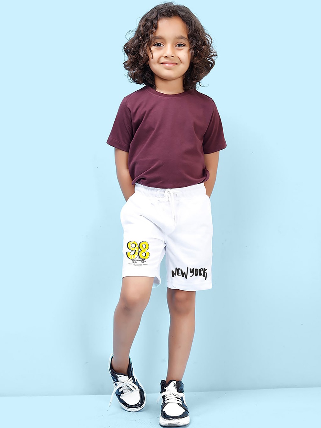 

NUSYL Boys Mid-Rise Printed Cotton Shorts, White