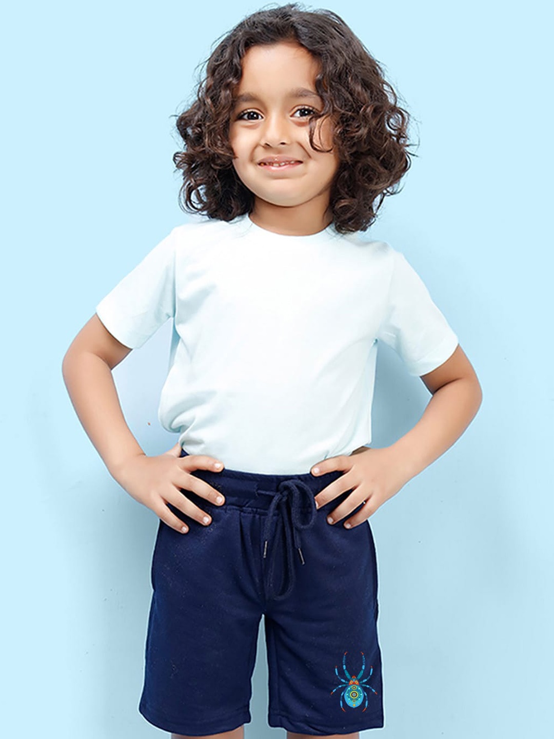 

NUSYL Boys Mid-Rise Cotton Shorts, Navy blue