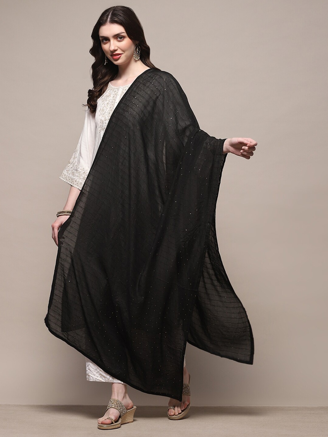 

Biba Striped Sequinned Dupatta, Black