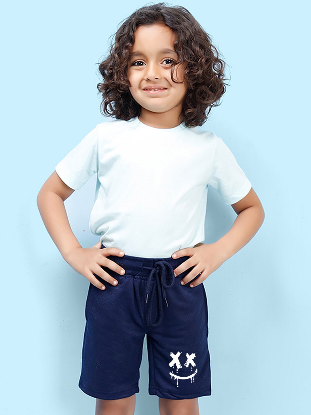 

NUSYL Boys Graphic Printed Mid-Rise Cotton Shorts, Navy blue