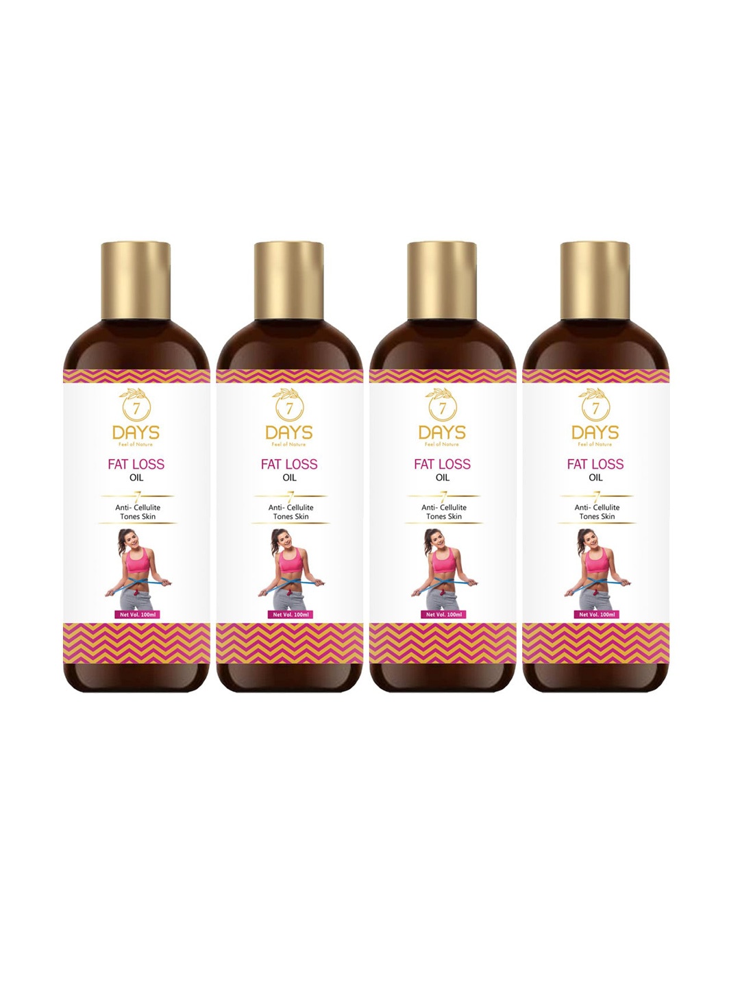 

7 DAYS Set Of 4 Feel Of Nature Anti-Cellulite Tones Skin Fat Loss Oil - 100ml Each, Brown